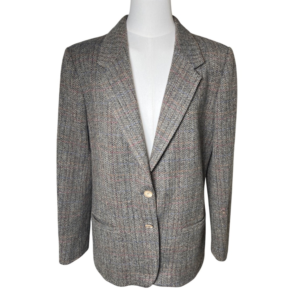 Vintage Academia Tweed Blazer Brown Herringbone Haggar‎ Women 14